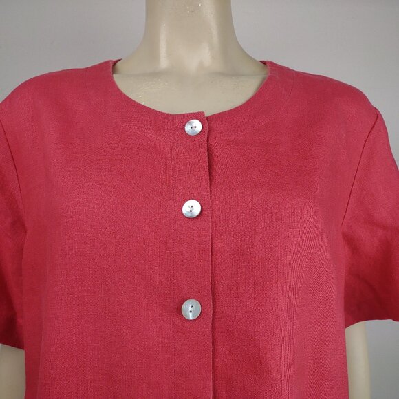 Orvis coral pink 100% Linen round neck button front blouse top ladies XL X-Large - Picture 2 of 7